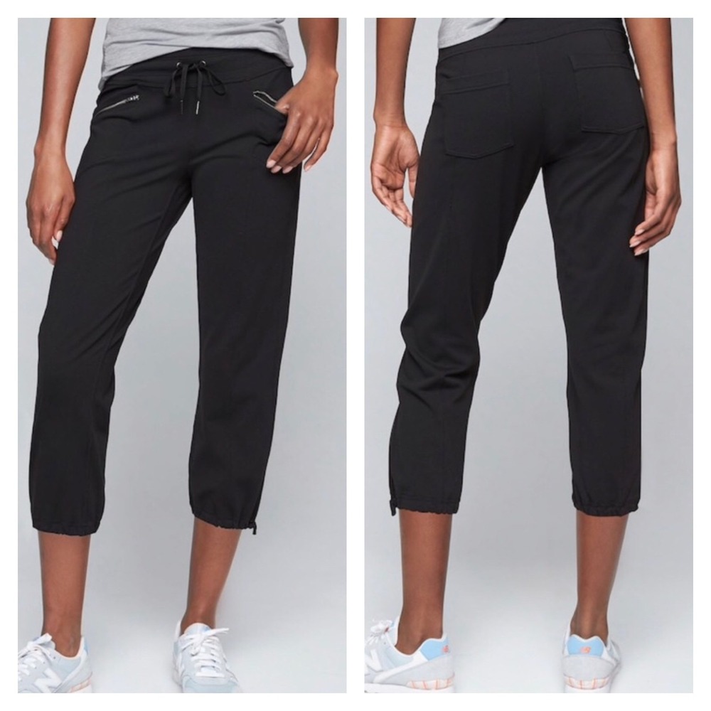Athleta Metro Slouch Capri‎ Pants Womens 2X Black Drawstring Zip Pocket Stretch